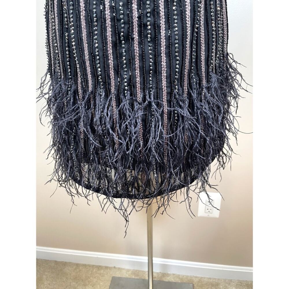Retrofete Black and Silver Rubina Sequin Feather Hem Mini Dress Size Medium - Picture 6 of 12